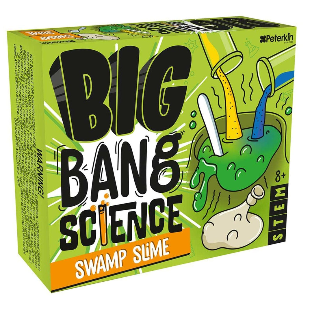 Box of 'Big Bang Science Swamp Slime' educational toy with colorful design and branding.