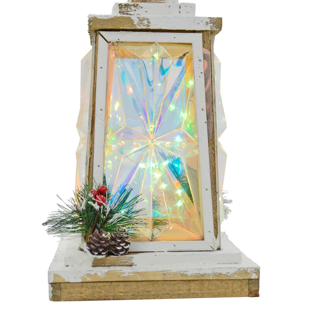 Close up of geometirc panel with LED lights on the base of a lamp post festive decoration