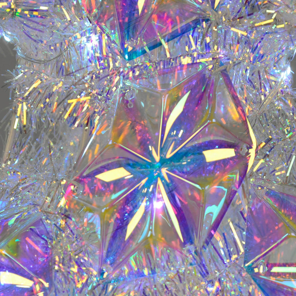 Close up of iridescent tinsel Christmas tree