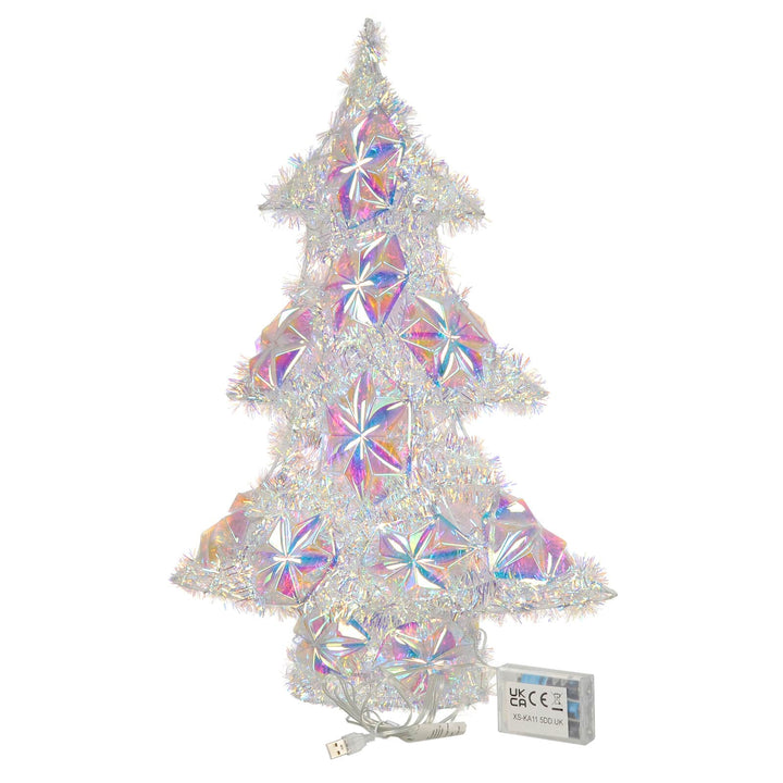 Iridescent Christmas tree with battery pack and USB cable