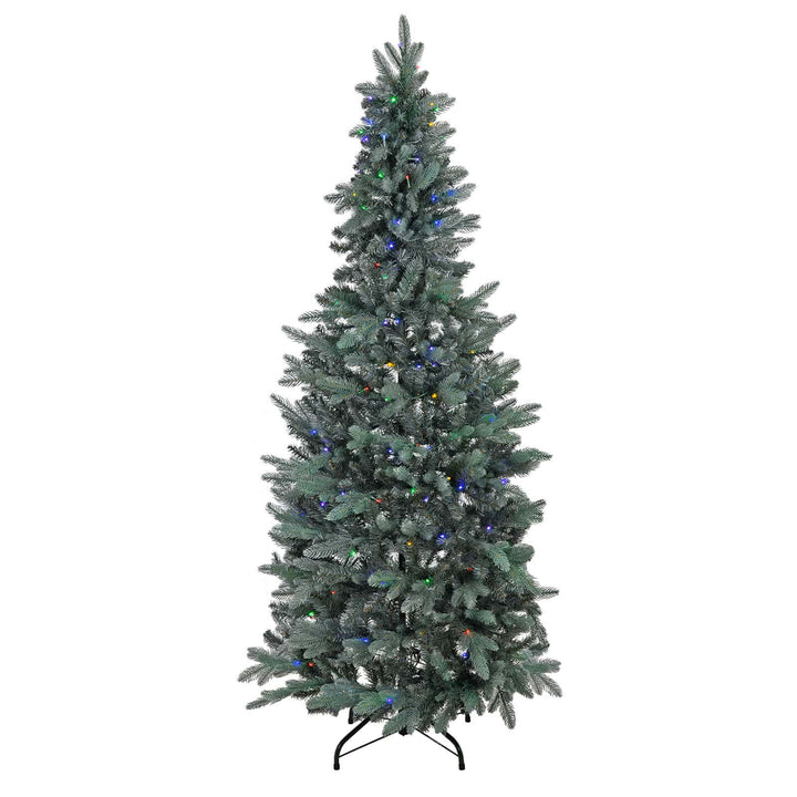 Artificial Christmas tree with multicolour LED lights and blue green branches