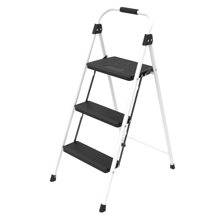 3 step white step ladder with handrail