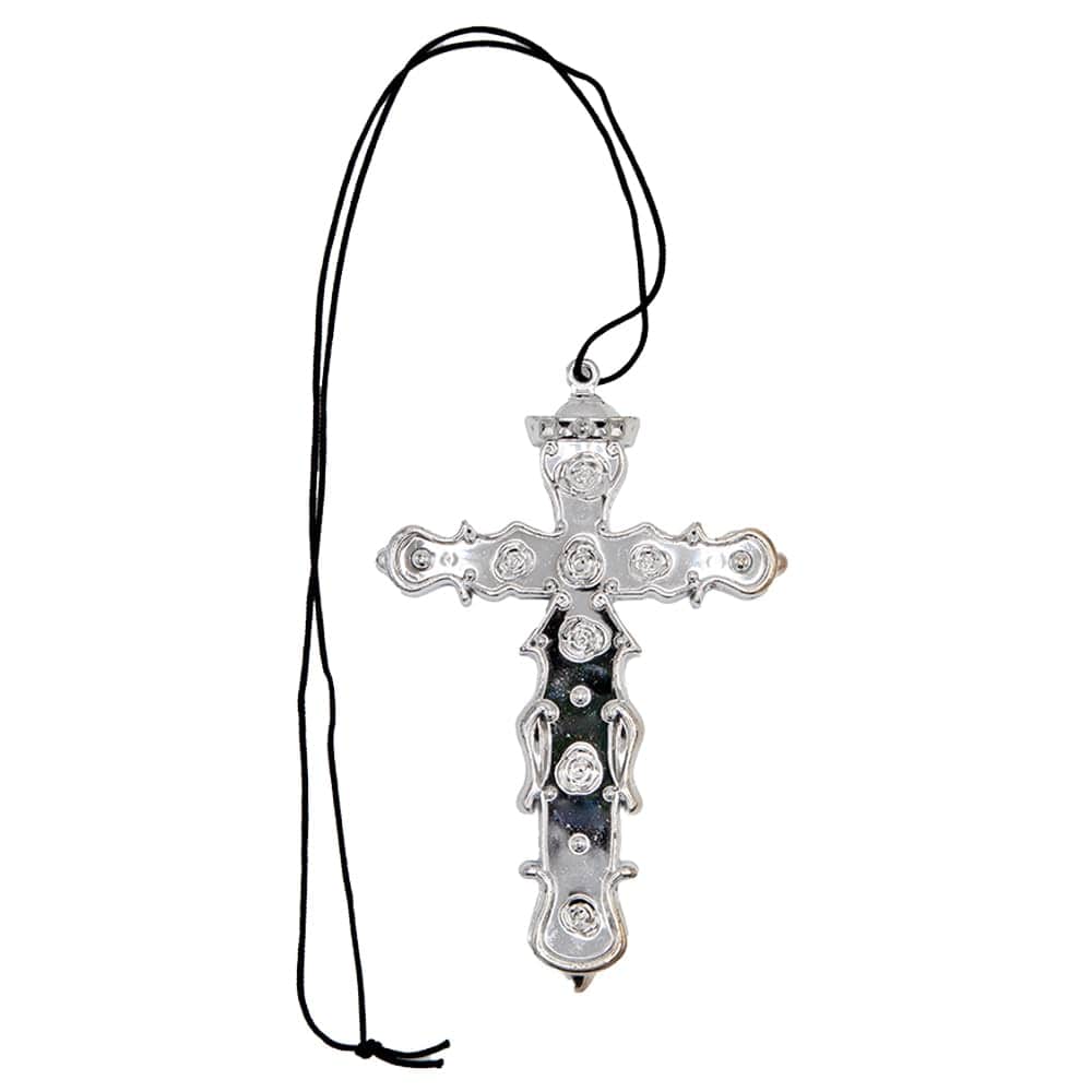 Decorative medieval cross pendant with intricate designs on a white background