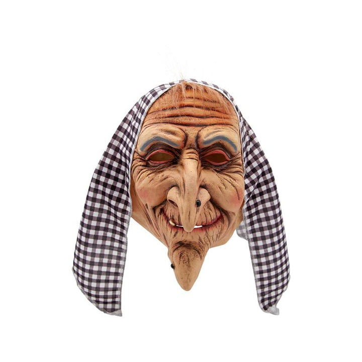 Adults Old Hag Latex Mask with Head Scarf Creepy Witch Fancy Dress