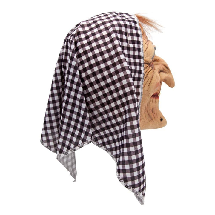 Adults Old Hag Latex Mask with Head Scarf Creepy Witch Fancy Dress
