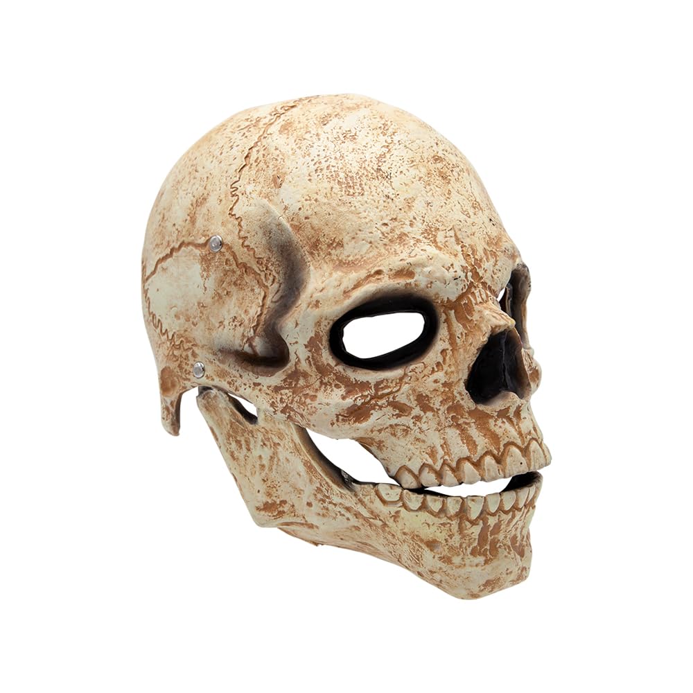 Right side view of a full head skull mask in latex with weathered details