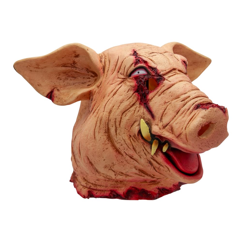 Right side view of a slaughtered pig head full cover mask