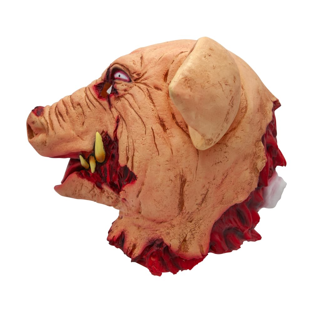 Left side of a full head slaughtered pig mask