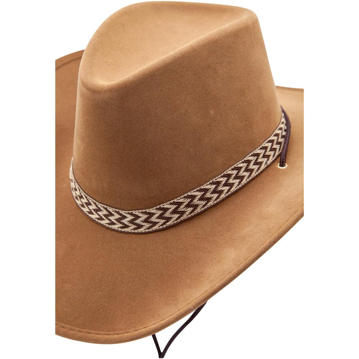 Deluxe Texan Cowboy Hat Faux Suede Neck Cord Wild West Fancy Dress
