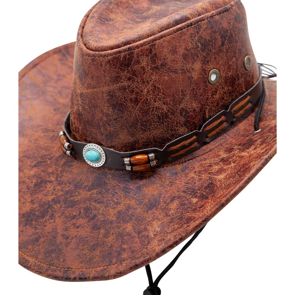 Detail of beaded decorative hat band on an outback cowboy hat
