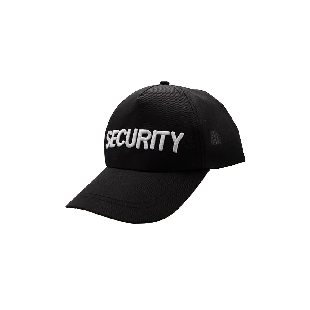 Side view of a black baseball cap for security guard fancy dress costumes