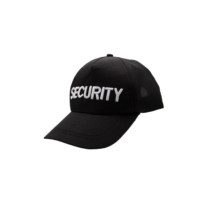 Side view of a black baseball cap for security guard fancy dress costumes