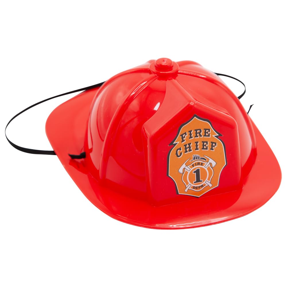 Red fire chief helmet with a badge on a white background
