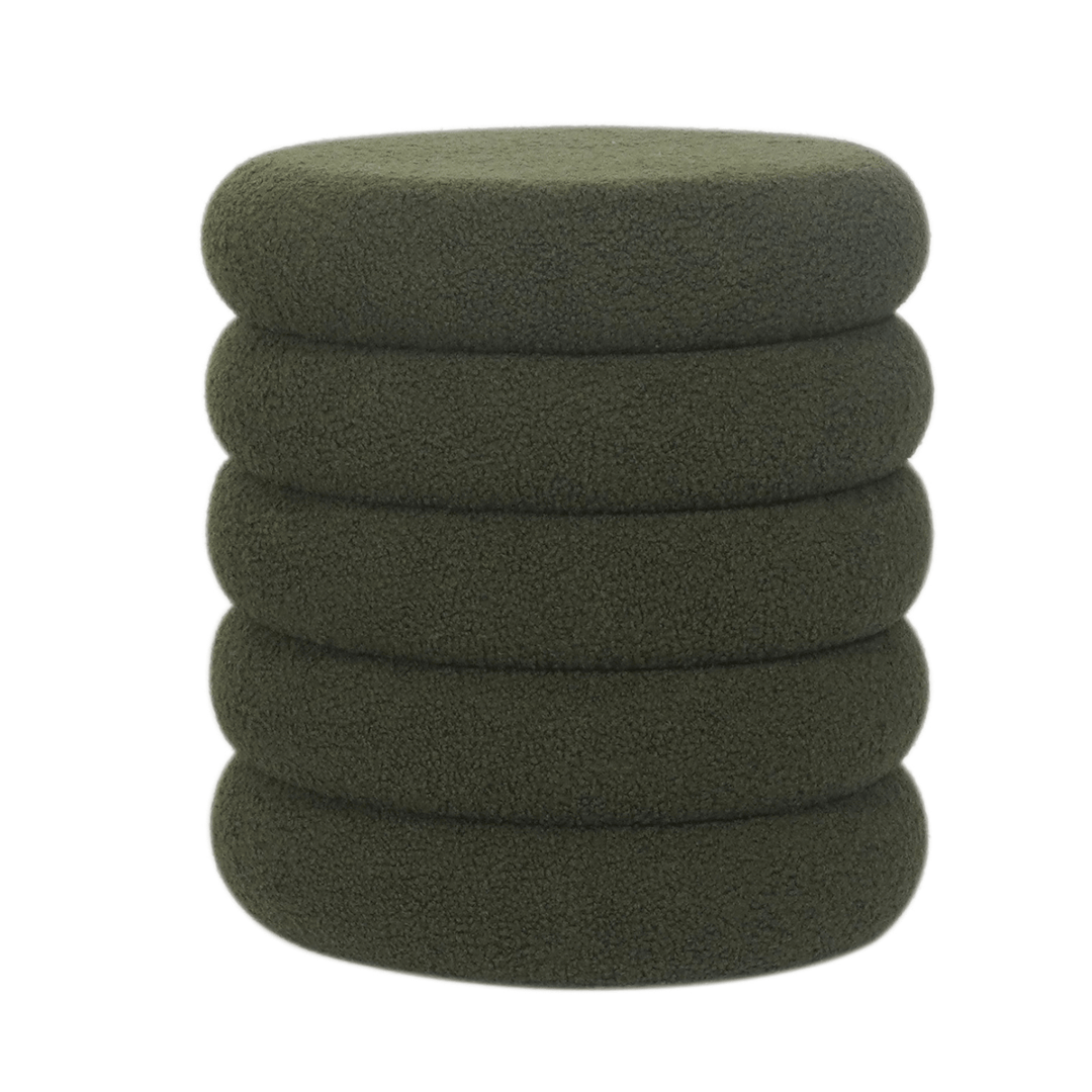 green colour storage stool with teddy fleece fabric on white background