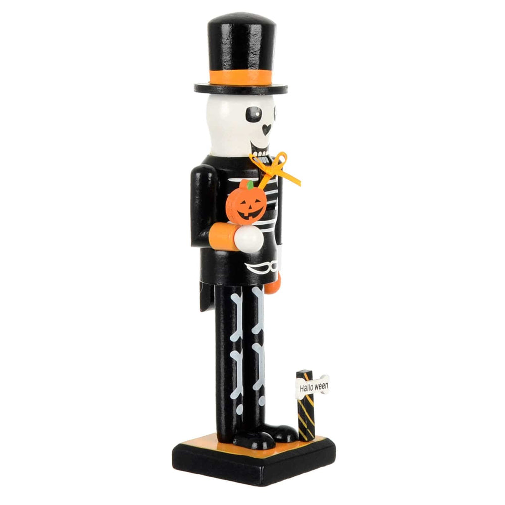 Side view of a Day of the dead skeleton dressed up as Nutcracker soldier