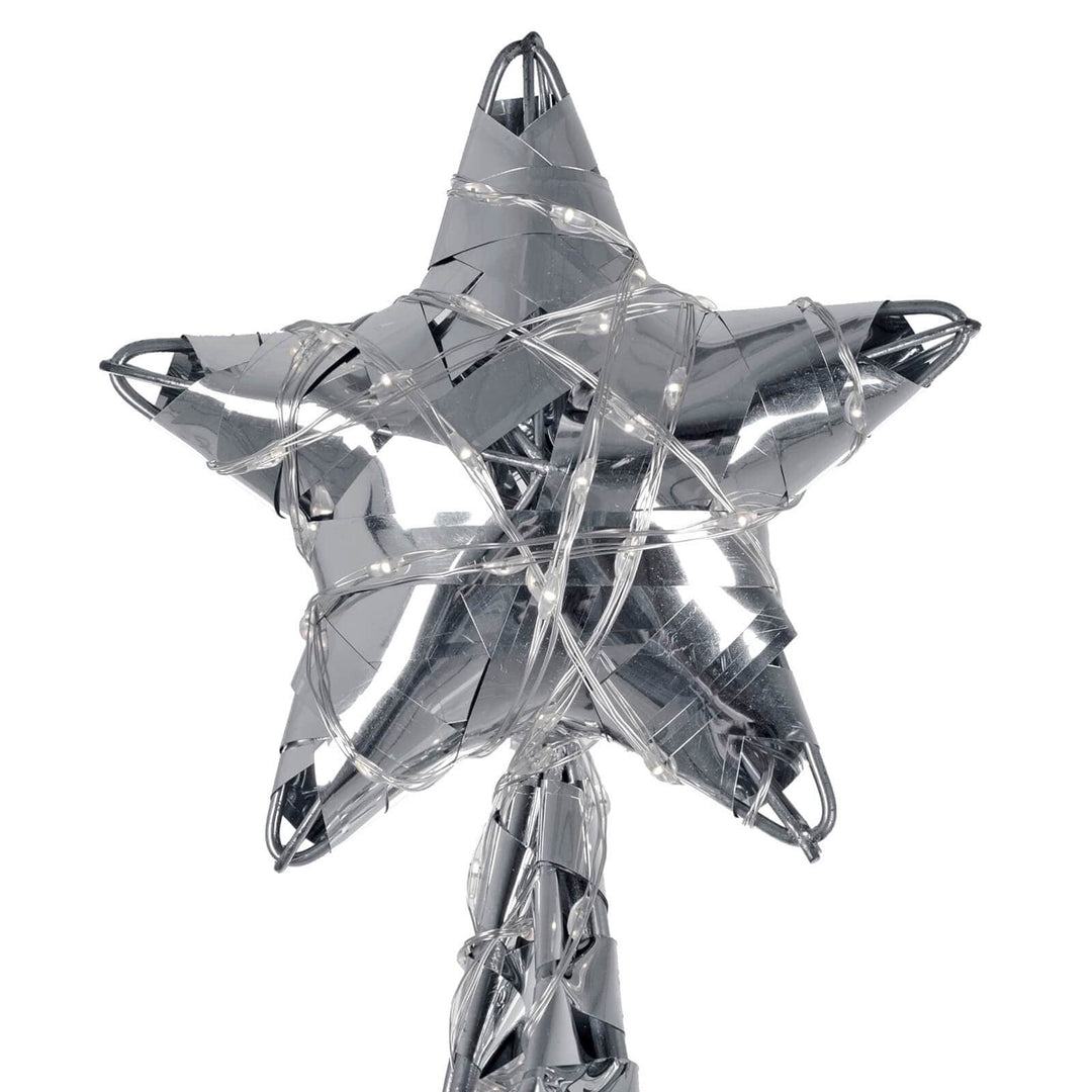 Silver wrapped Christmas tree star topper with LED lights