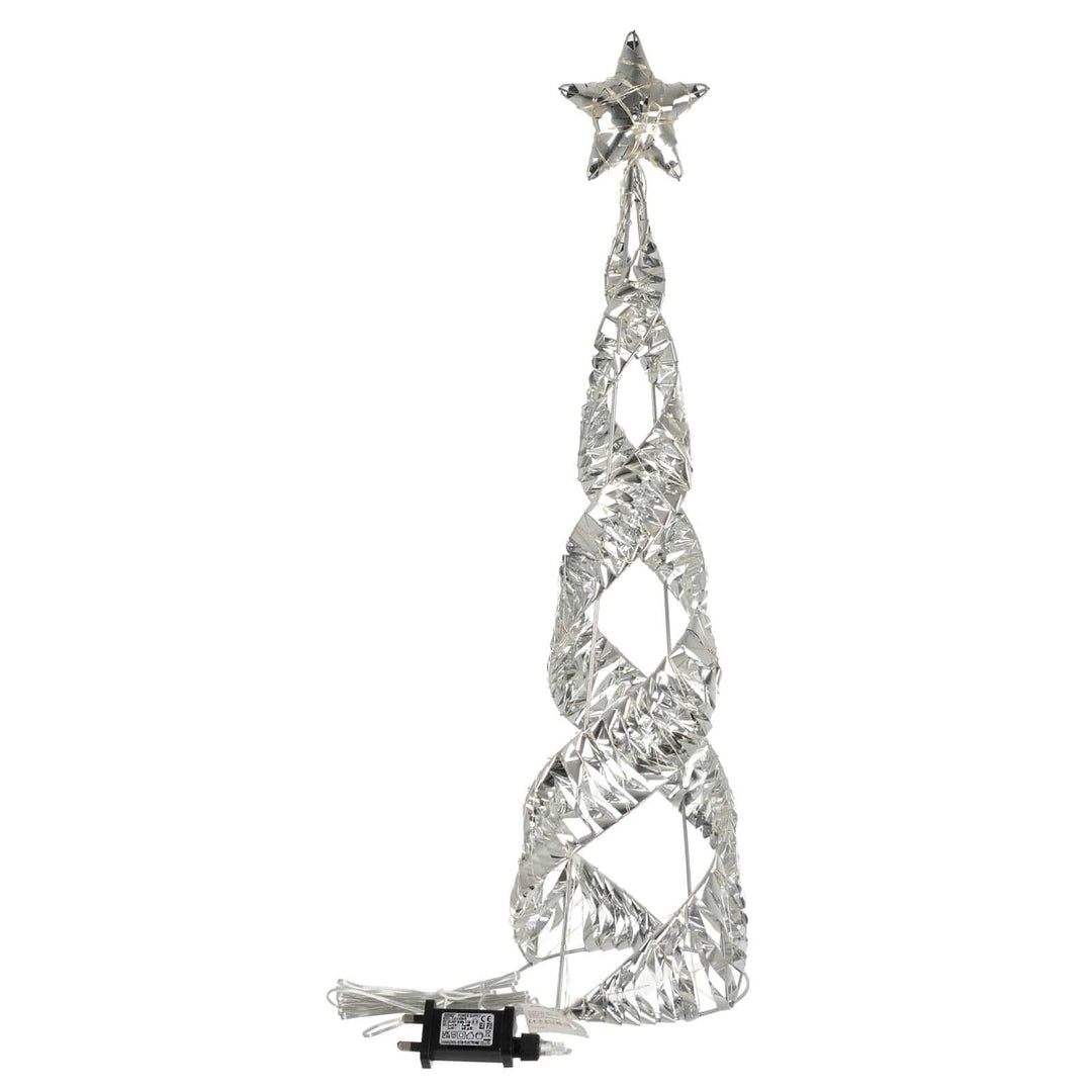 Silver spiral Christmas tree with star topper and power plug