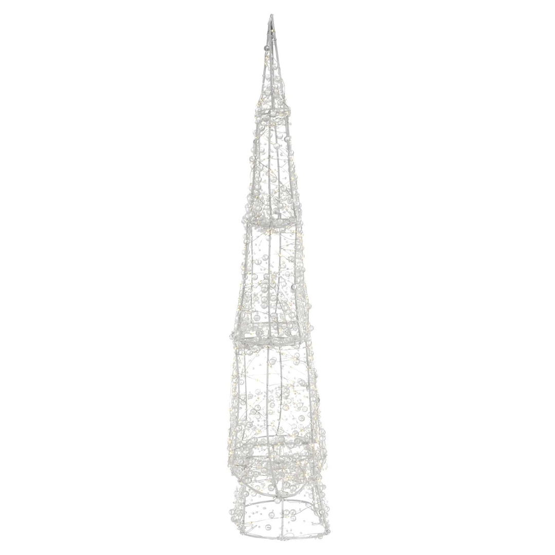 Side profile of a white wire and bead Christmas tree
