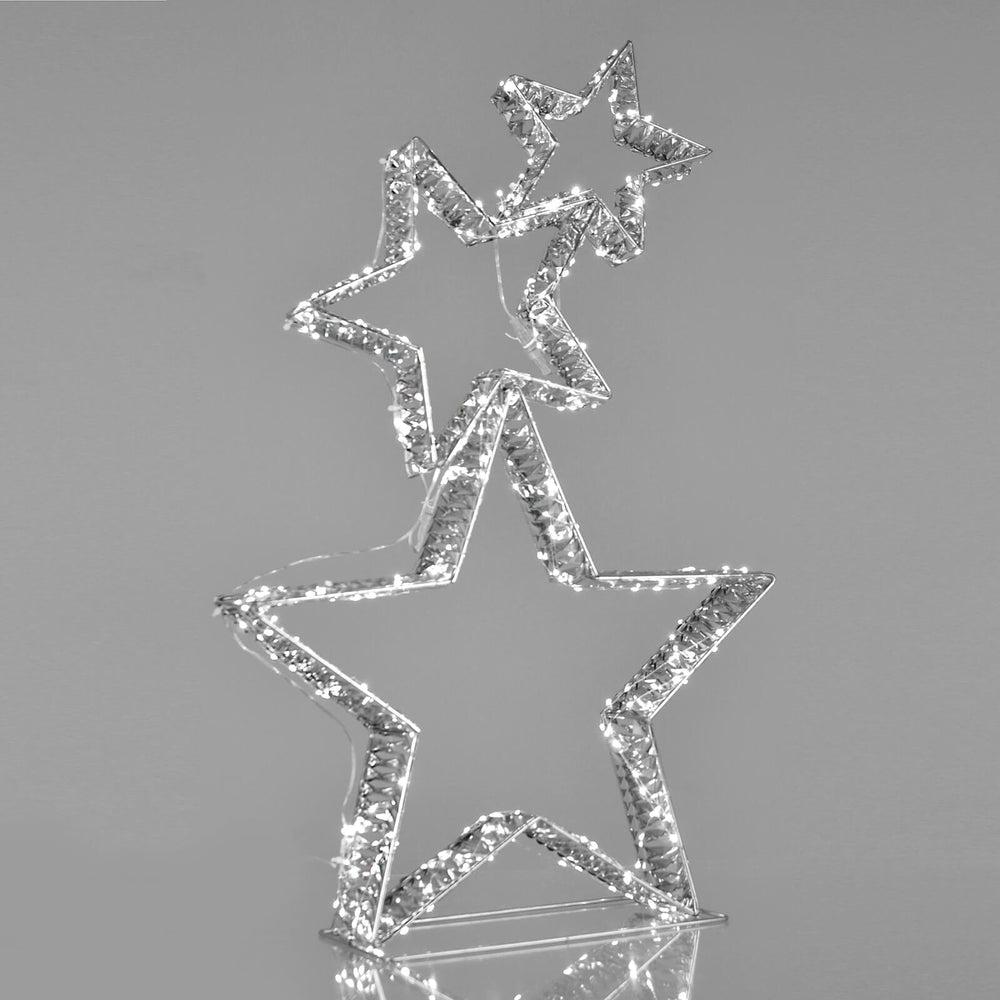 3 stacking light up stars with aluminium frames and white LED lights