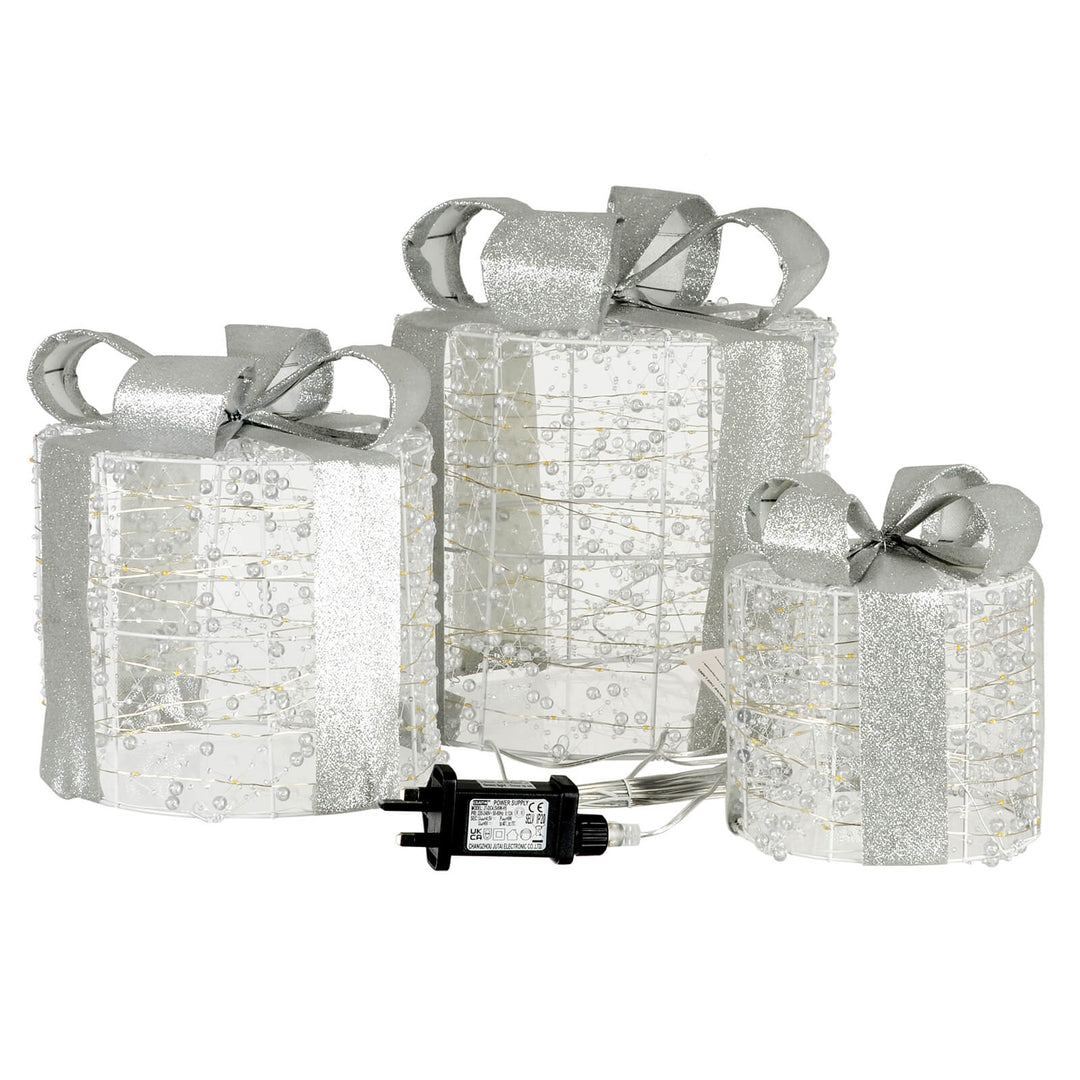 3 Christmas gift box decorations with plug and LED lights
