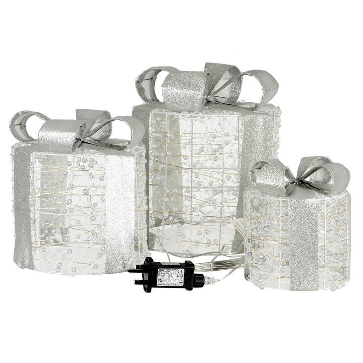 3 Christmas gift box decorations with plug and LED lights