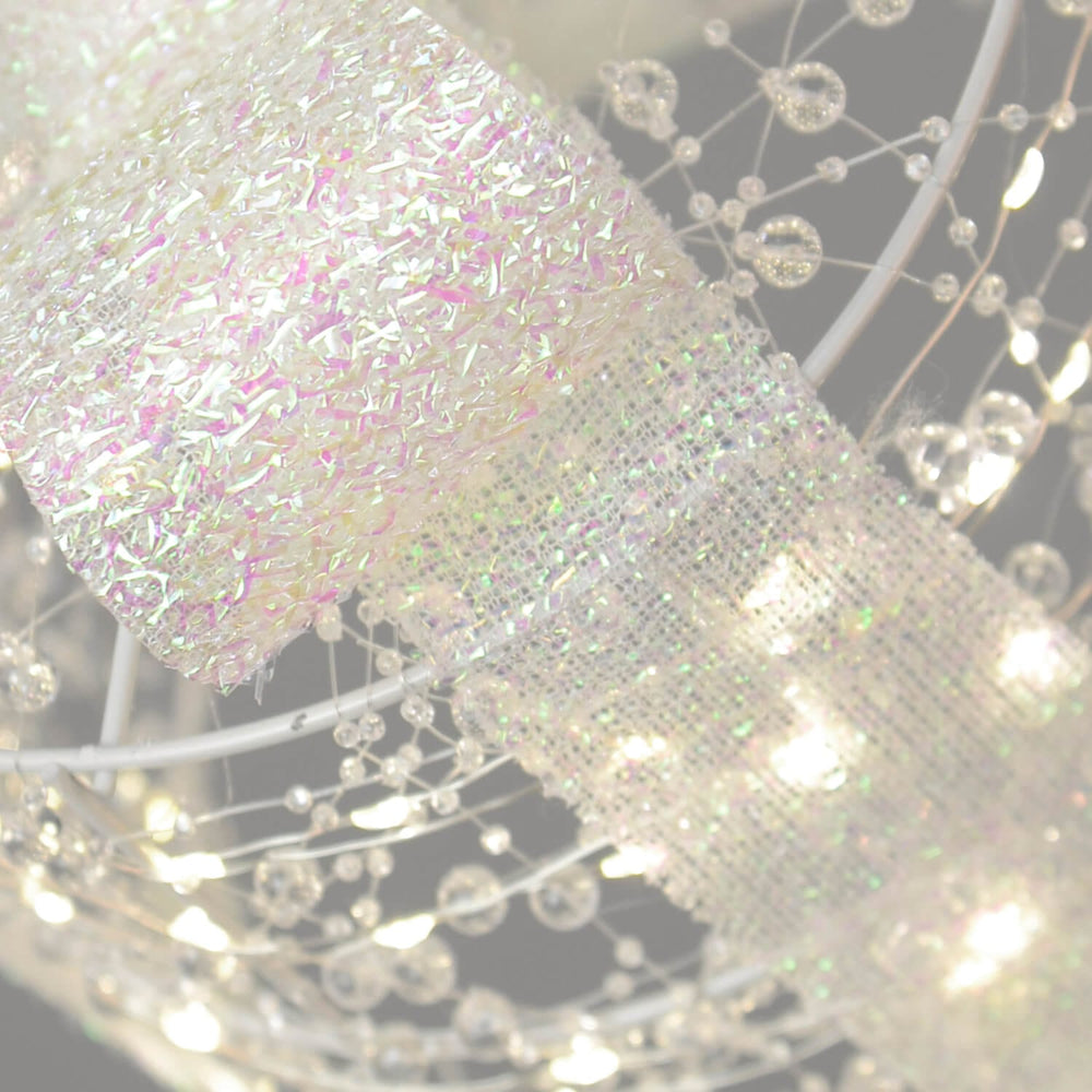 Close up of iridescent ribbon on  beaded gift box Christmas decoration