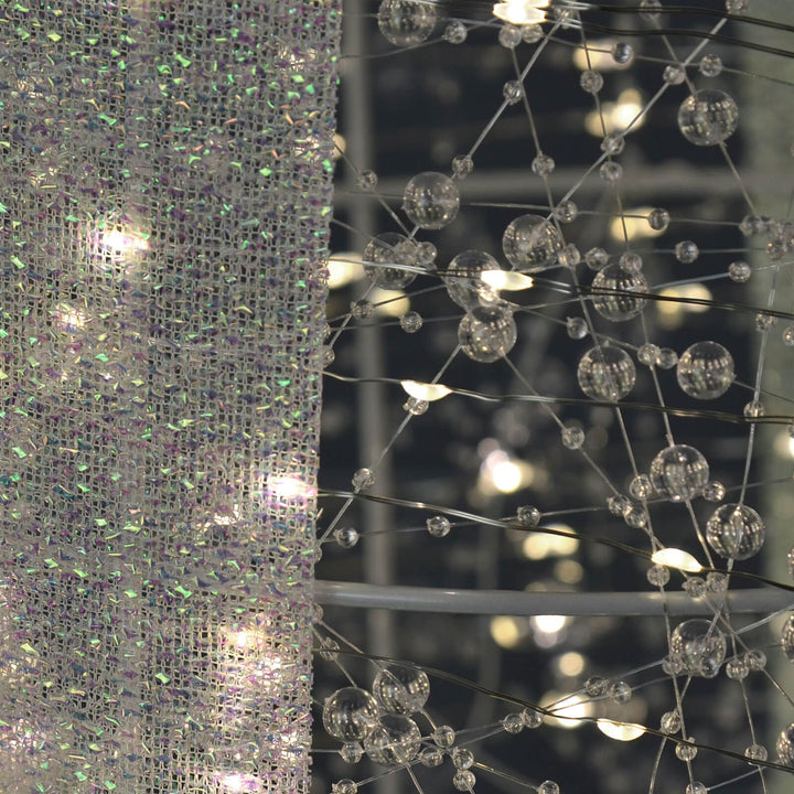 Close up of beads and LED lights on a Christmas decoration