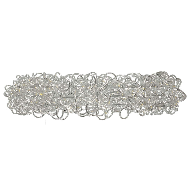 Side view of a pre-lit silver Christmas wreath with warm white LED lights