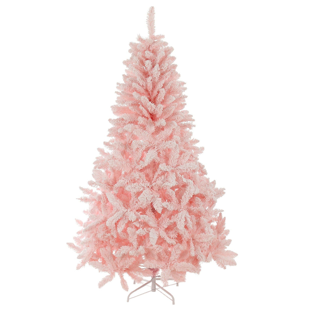 Pink artificial Christmas tree on a white background