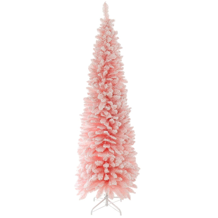 Pink artificial Christmas tree on a white background