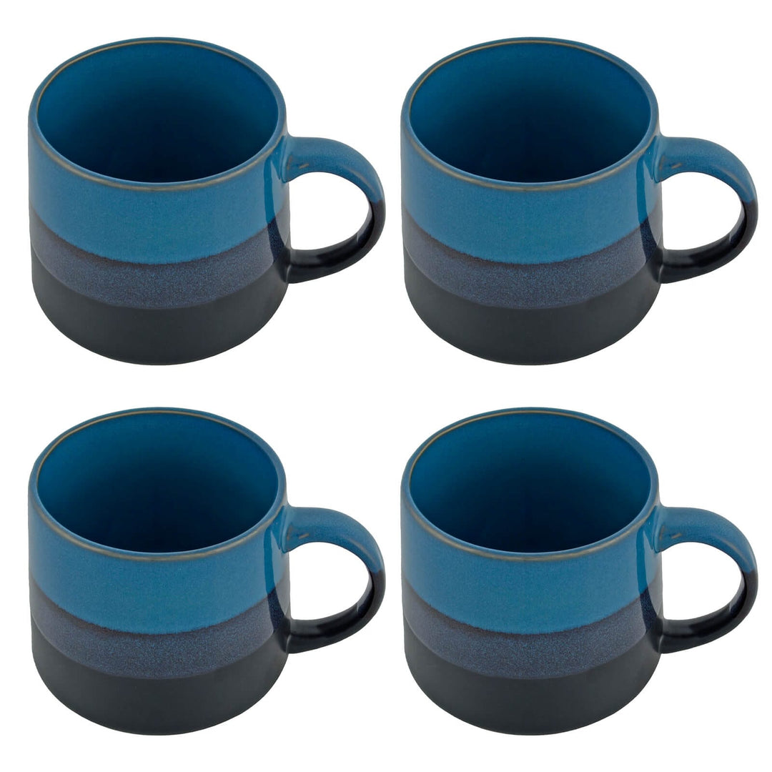 Set of 4 graded blue large coffee mugs