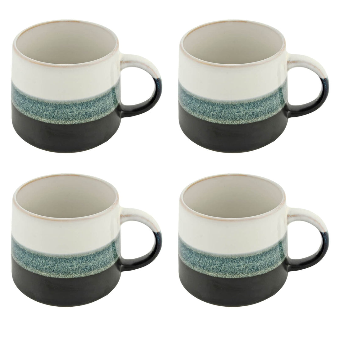 Set of 4 large coffee mugs with monochrome striped design