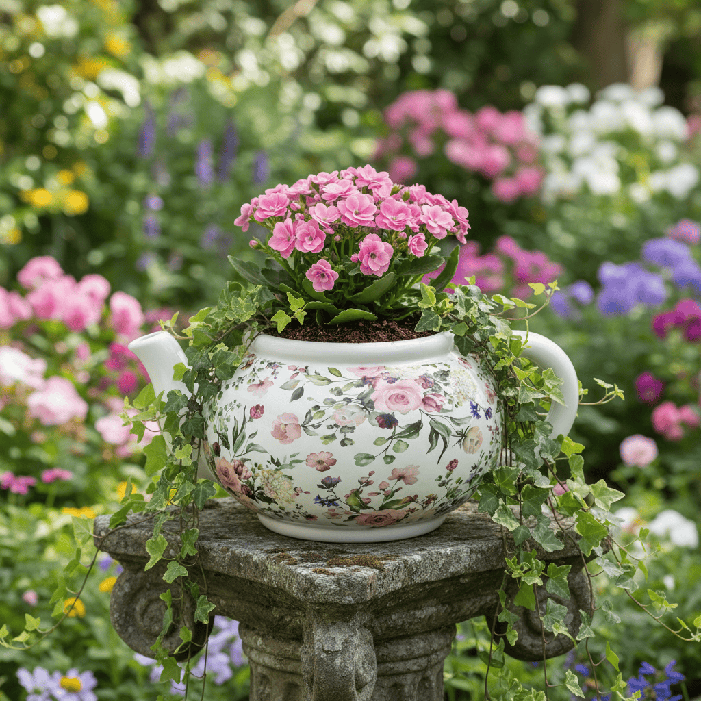 Teapot Planter Ceramic Flower Pot Herbs Succulents Home 34cm