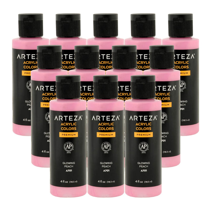12 bottles of Glowing Peach acrylic paint with Arteza brand