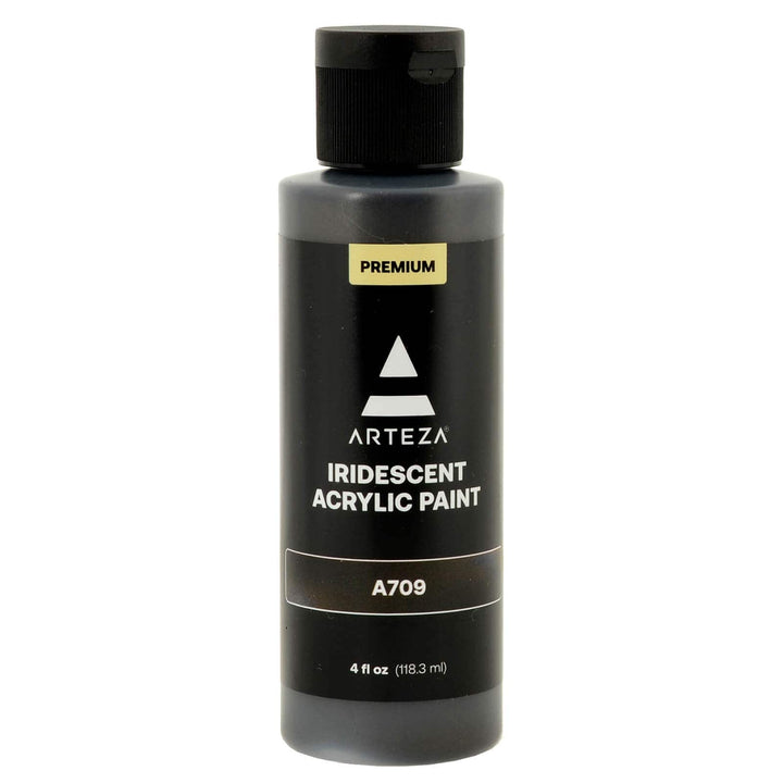 Bottle of Arteza Iridescent Black acrylic paint on a white background