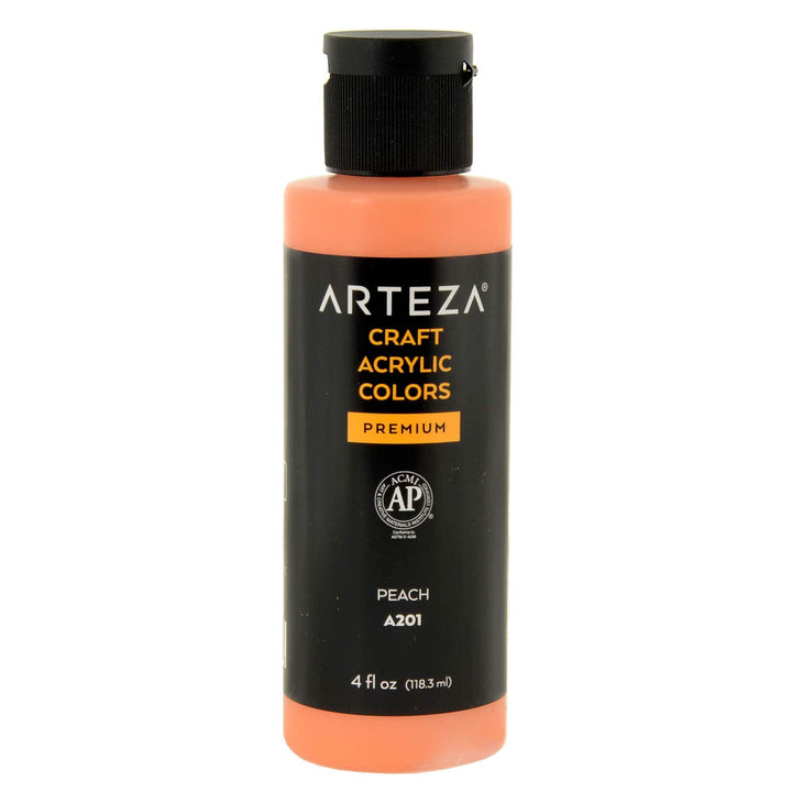 Bottle of Arteza A201 Peach acrylic paint on a white background