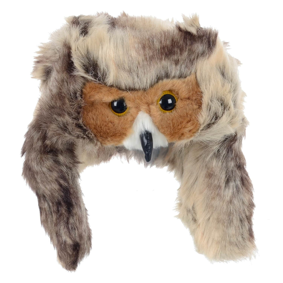 Faux fur kids winter owl hat with long ear flaps