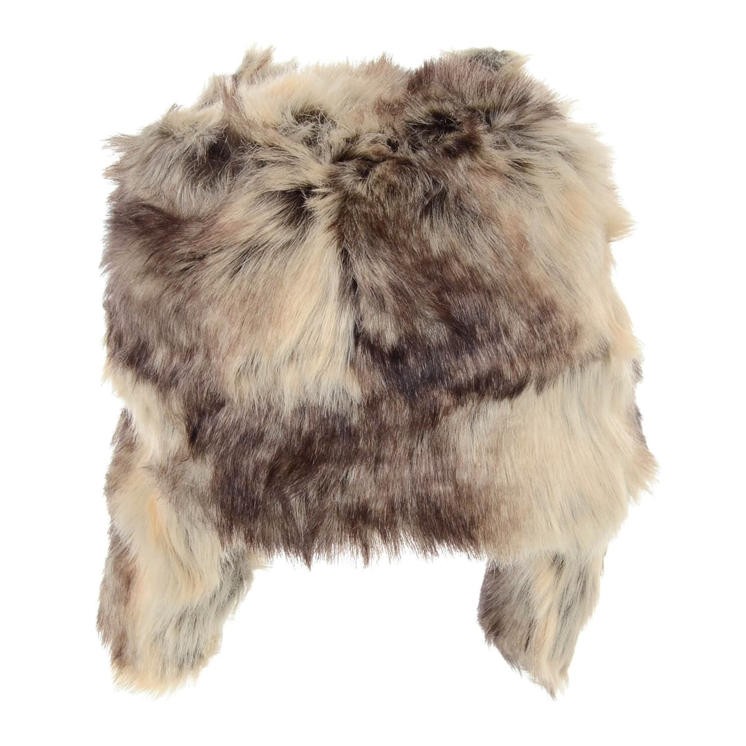 Back view of a childs faux fur trapper hat