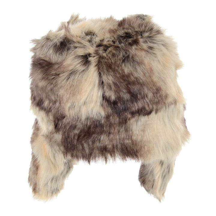 Back view of a childs faux fur trapper hat