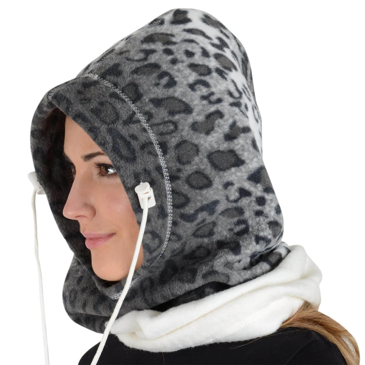 Bulk Pack of 12 Adult Polar Hood Fleece 6-in-1 Design Snow Leopard
