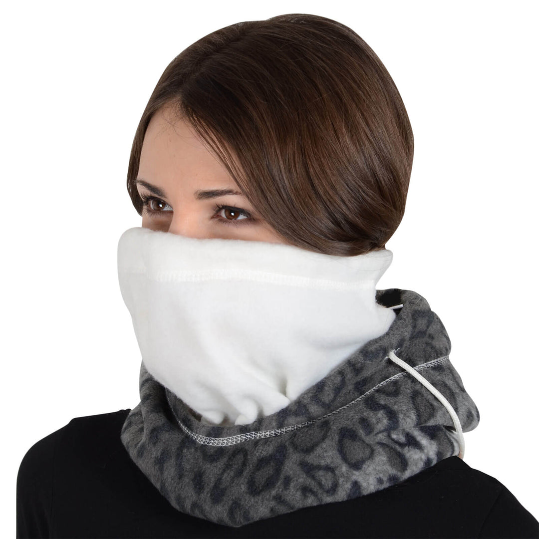 Bulk Pack of 12 Adult Polar Hood Fleece 6-in-1 Design Snow Leopard