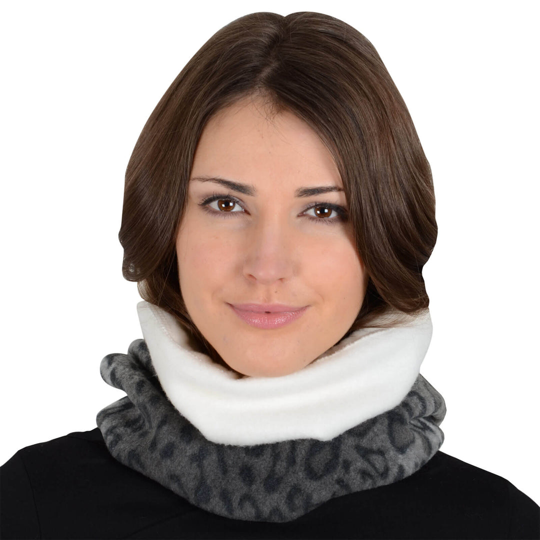 Bulk Pack of 12 Adult Polar Hood Fleece 6-in-1 Design Snow Leopard