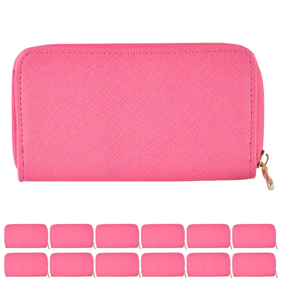 Pink purse with multiple small pink purses on a white background