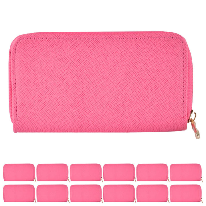 Pink purse with multiple small pink purses on a white background