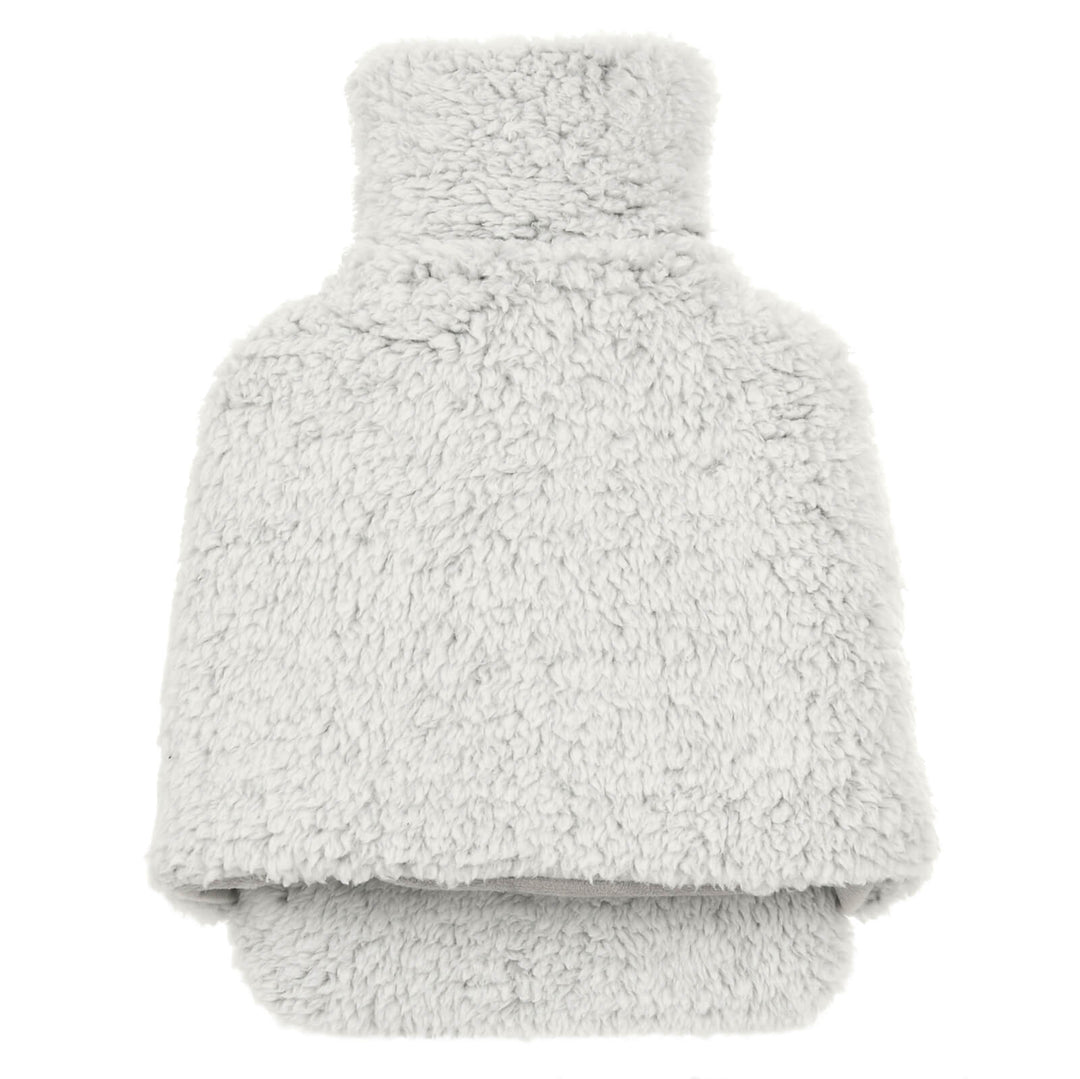 Grey fleece hot water bottle for feet on a white background