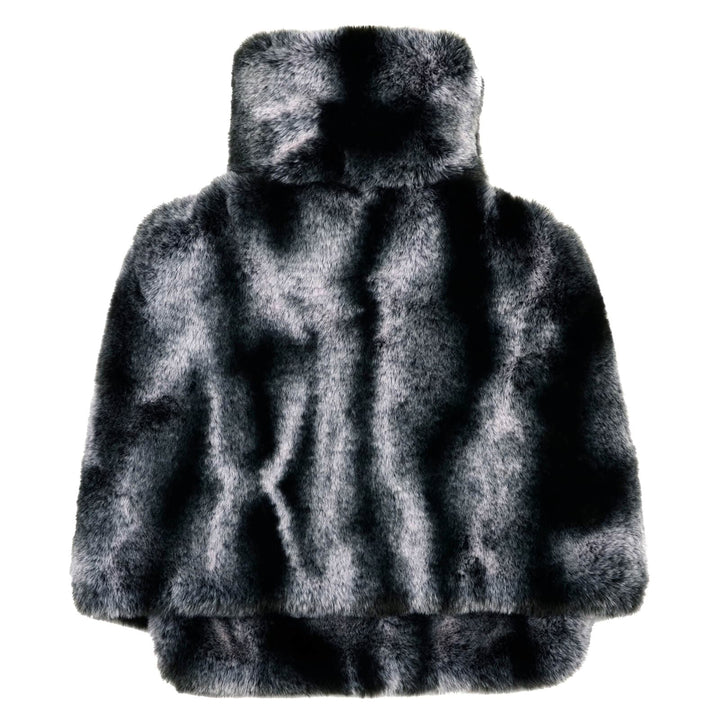 Blakc and grey fur hot water bottle foot warmer on a white backgroundr