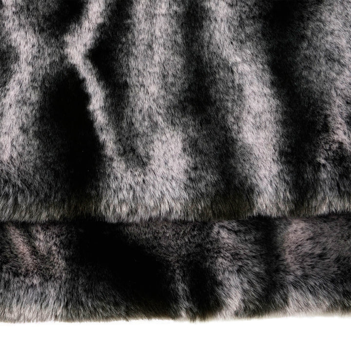 Close up of grey animal print faux fur 