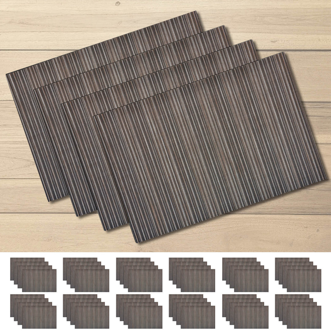 Set of dark brown placemats on a wooden surface