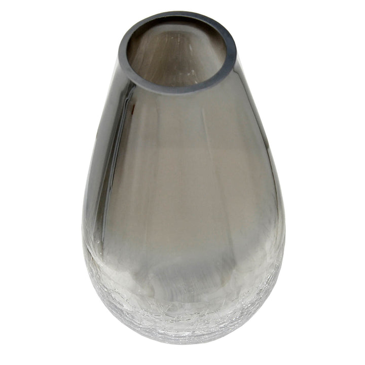 Top down view of a teardrop shape glass vase for flowers