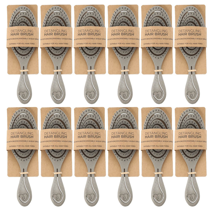 12 detangling hairbrushes in grey with card packaging
